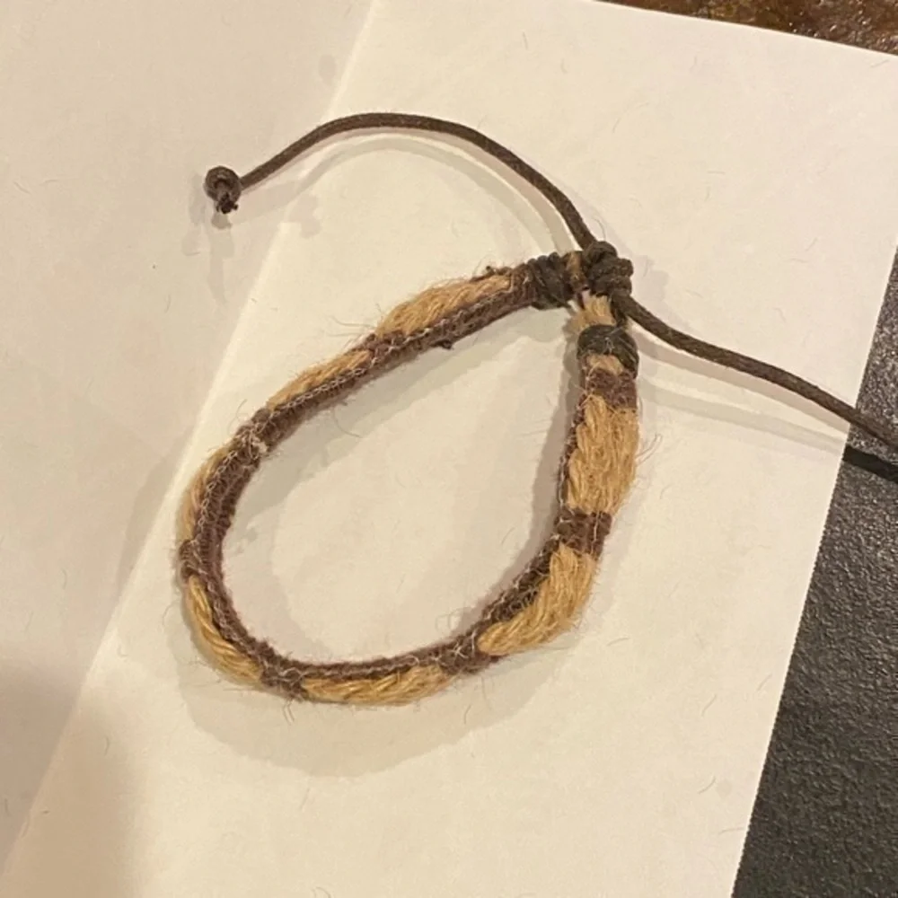 Braided Natural hemp and leather bracelet or anklet